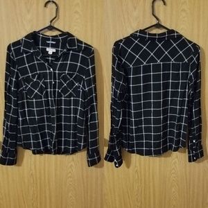 Black & white grid plaid pattern shirt